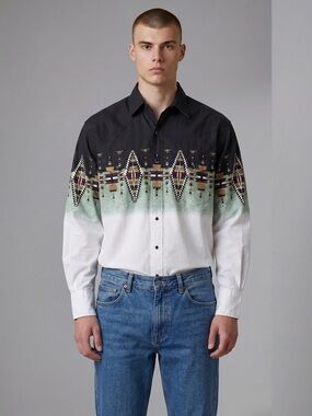Vintage Cumberland Outfitters Western Style Black & White Patterned Men's Shirt